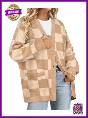 Plus Size Open Front Button Up Knit Cardigan Sweater Coat with Pockets